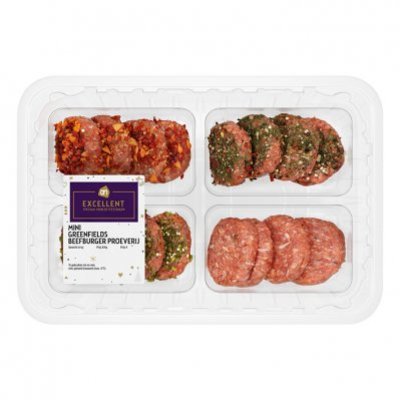 Huismerk Mini Greenfields beefburger proeverij