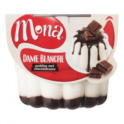 Mona Dame blanche pudding met chocoladesaus