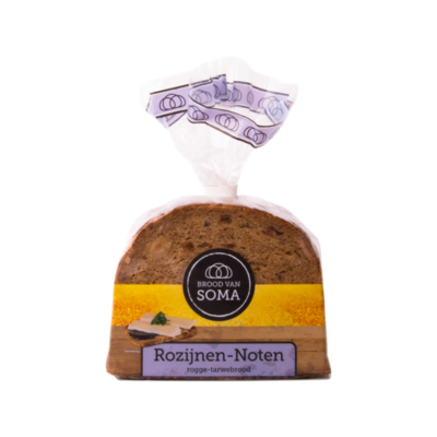 Brood van Soma Rozijnen-Noten Rogge-Tarwebrood