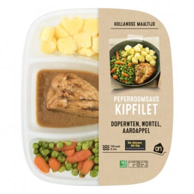 Huismerk Kipfilet pepersaus met wortel en doperwt