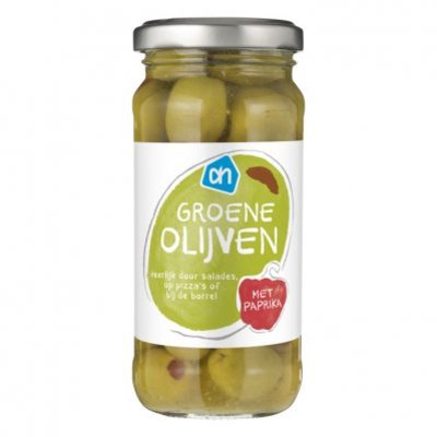 Huismerk Groene olijven met piment