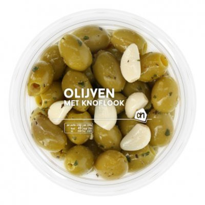 Huismerk Groene olijven met knoflook