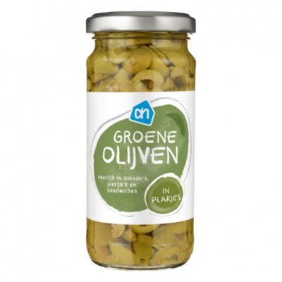 Huismerk Groene olijven in plakjes