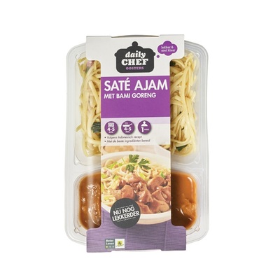 Huismerk saté ajam met bami goreng