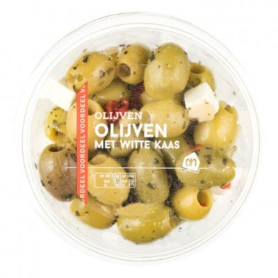 Huismerk Groene olijven met witte kaas