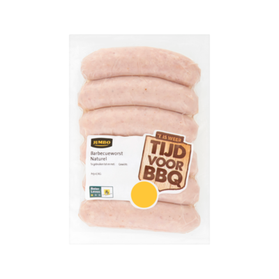 Huismerk barbecue worst naturel (320g) Prijzen en Jumbo Barbecue Ontbijtworst Pittig 230g, product en prijs