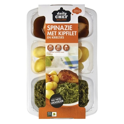 Huismerk spinazie met kipfilet en krieltjes