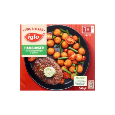 Iglo Ping & Klaar hamburger met aardappeltjes