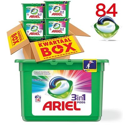 Ariel 3in1 pods kleur&stijl capsules kwartaalbox 84 wasbeurten