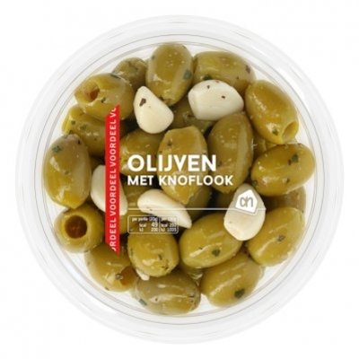 Huismerk Groene olijven met knoflook