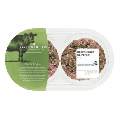 Huismerk Greenfields Black Angus beefburger ui-zwarte peper