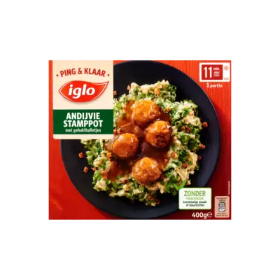 Iglo Ping & klaar andijvie stampot gehaktbal