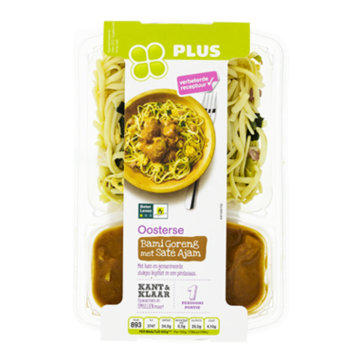 Huismerk Bami goreng met sate ajam