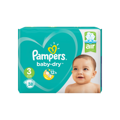 Pampers Baby-Dry Maat 3, 38 Luiers, Voor Droge Ademende Huid