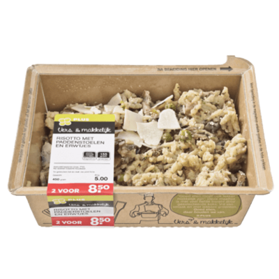 Huismerk Risotto met paddenstoelen, erwtjes