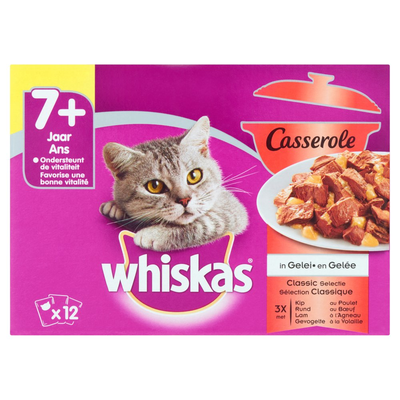Whiskas Kattenvoer Nat Casserole Classic Selectie in Gelei Senior 7+ Jaar 12 Maaltijdzakjes x 85 g