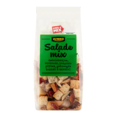 Huismerk Salade Mix Dadelstukjes, Croutons, Pompoenpitten, Gedroogde Tomaat & Amandel