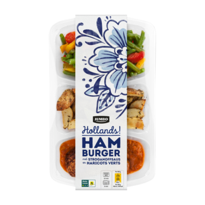 Huismerk Hamburger met Stroganoffsaus en Haricots Verts
