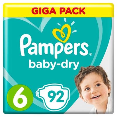 Pampers Baby-Dry maat 6, 92 luiers, voor droge ademende huid