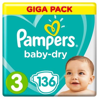 Pampers Baby-Dry maat 3, 136 luiers, voor droge ademende huid