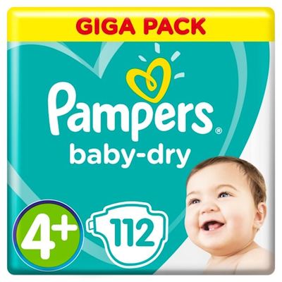 Pampers Baby-Dry maat 4+, 112 luiers, droge ademende huid
